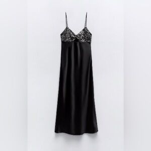 Zara contrast sequin silk dress